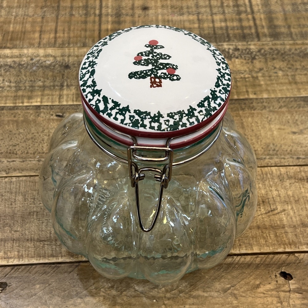 CHRISTMAS Furio Sponge HERMETIC Glass Green Apothecary Jar Lock Lid Vintage 7"
